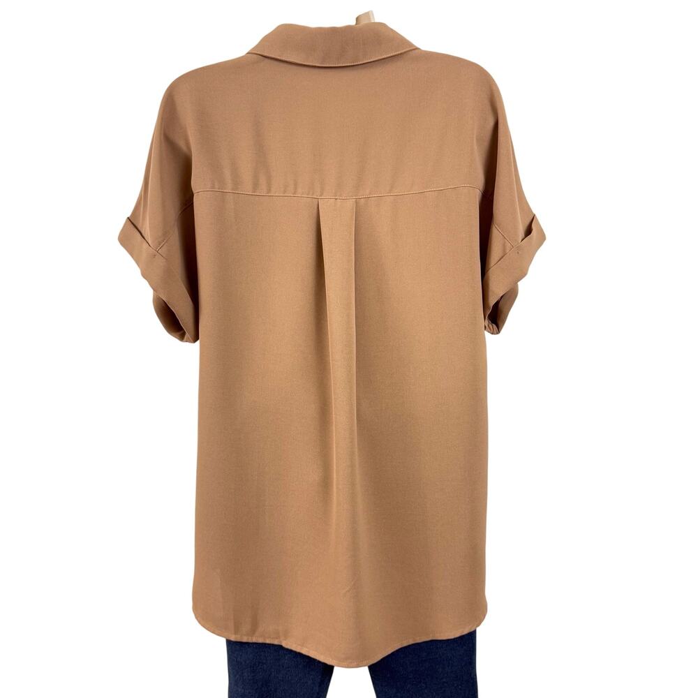 Beautife Tan Short Sleeve Button Front Blouse - Picture 5 of 16